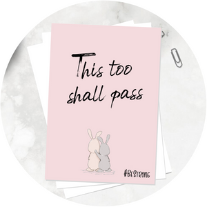 Blush pink A6 Poppleberry positivity postcards with 2 rabbit / bunny drawings together.