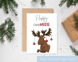 Poppleberry A6 'Happy Christ-moose' Glittered Christmas Cards on White Cardstock and Kraft brown Envelope.