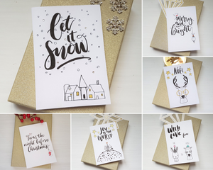 6 Poppleberry A6 Size Scandinavian & Hygge Inspired Folded Christmas Cards with Quaint Illustrations.