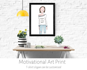 Open image in slideshow, Poppleberry smiling girl digital drawing, wearing a motivational message on her jumper, in a black frame hung on a wall.
