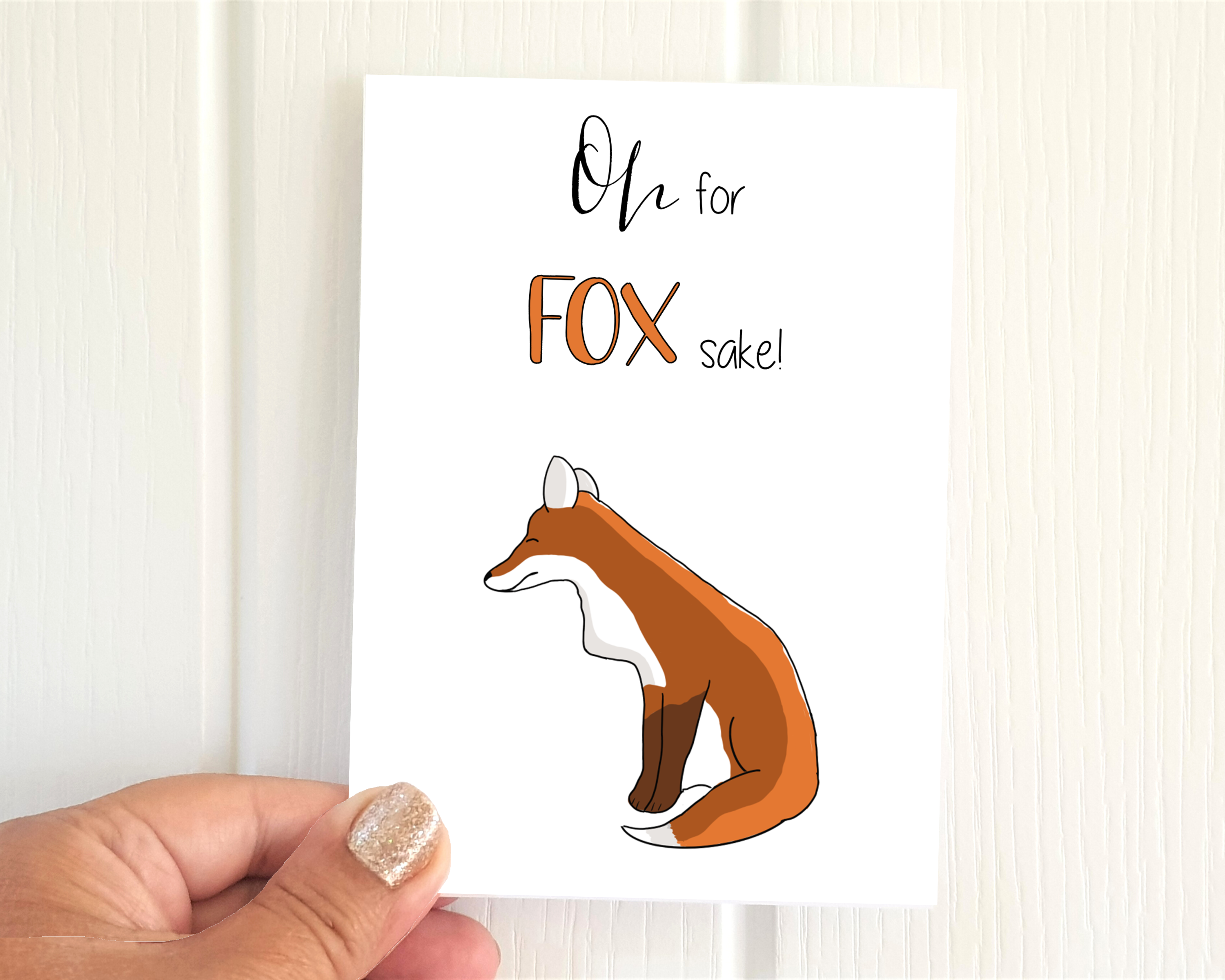 Sly fox illustration A6 'Oh for fox sake!' pack of 6 Poppleberry funny rude animal postcards.