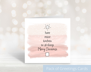 Poppleberry A6 Watercolour Blush Christmas Cards on White Cardstock, Text in Christmas tree Shape.